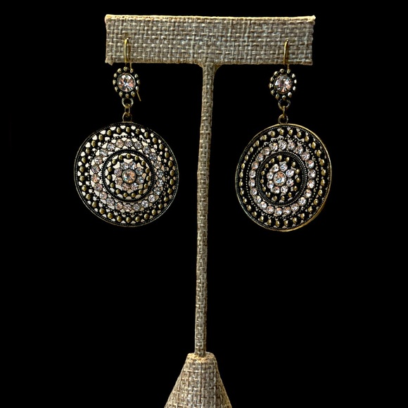 Source Unknown Jewelry - Stunning Brass and Rhinestone Vintage Earrings ~ Pre-loved in perfect condition